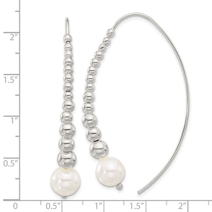 Sterlingsilber Poliert Gekugelt Synthetisch Perle Durchzieher-Ohrringe