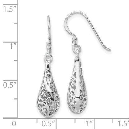 Sterlingsilber Rhodiniert Poliert Gewölbt Filigran Design Ohrringe