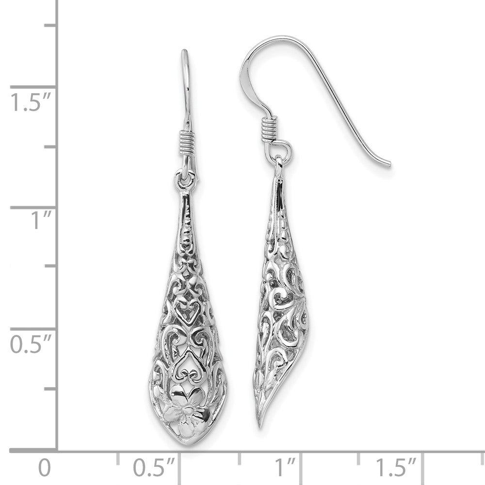 Sterlingsilber Rhodiniert Poliert Gewölbt Filigran Blume Ohrringe