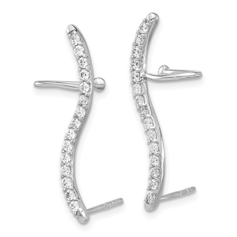Sterlingsilber Rhodiniert Poliert Gebogen Zirkonia Ohr Manschette und Ohrstecker