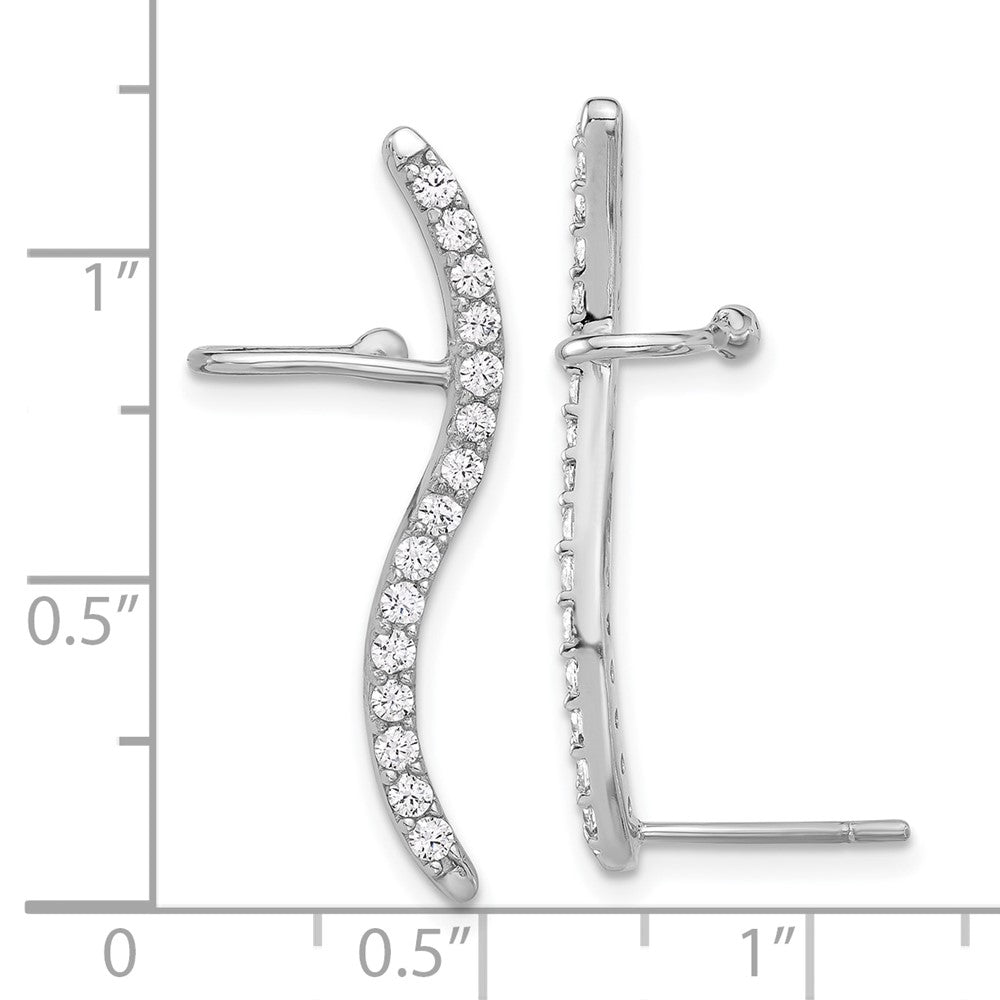 Sterlingsilber Rhodiniert Poliert Gebogen Zirkonia Ohr Manschette und Ohrstecker