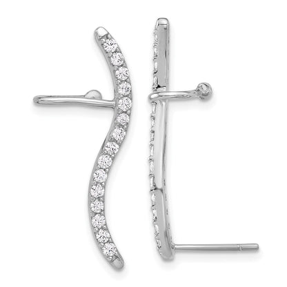 Sterlingsilber Rhodiniert Poliert Gebogen Zirkonia Ohr Manschette und Ohrstecker