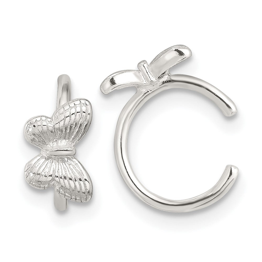 Sterlingsilber E-coating Strukturiert Schmetterling Pair Of 2 Manschette Ohrringe