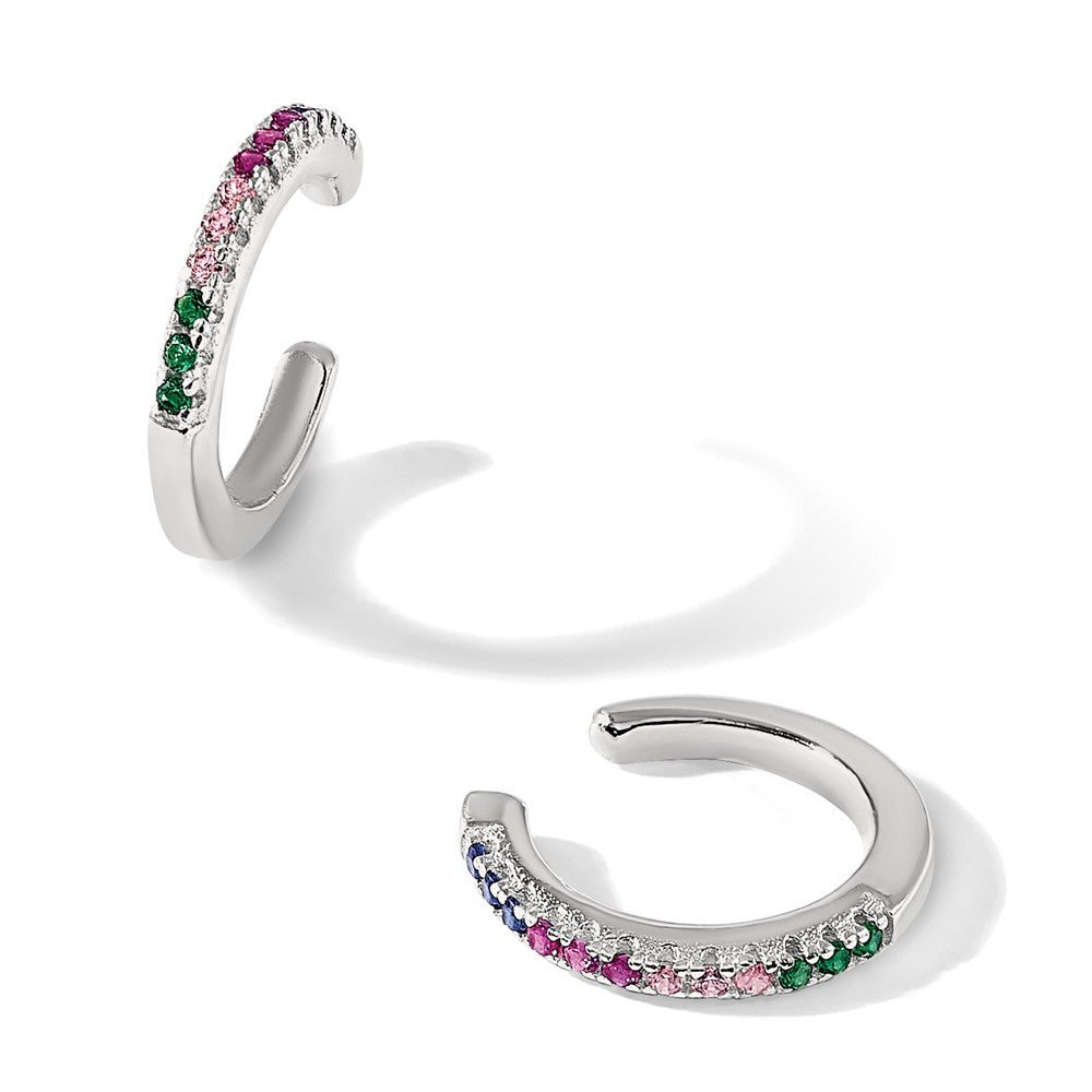 Sterlingsilber E-coating Poliert Mehrfarbig Zirkonia Pair Of 2 Manschette Ohrringe