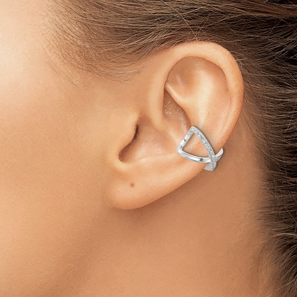 Sterlingsilber E-coating Poliert Zirkonia 'x' Pair Of 2 Manschette Ohrringe
