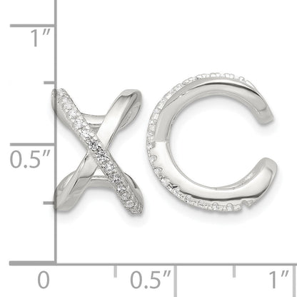 Sterlingsilber E-coating Poliert Zirkonia 'x' Pair Of 2 Manschette Ohrringe