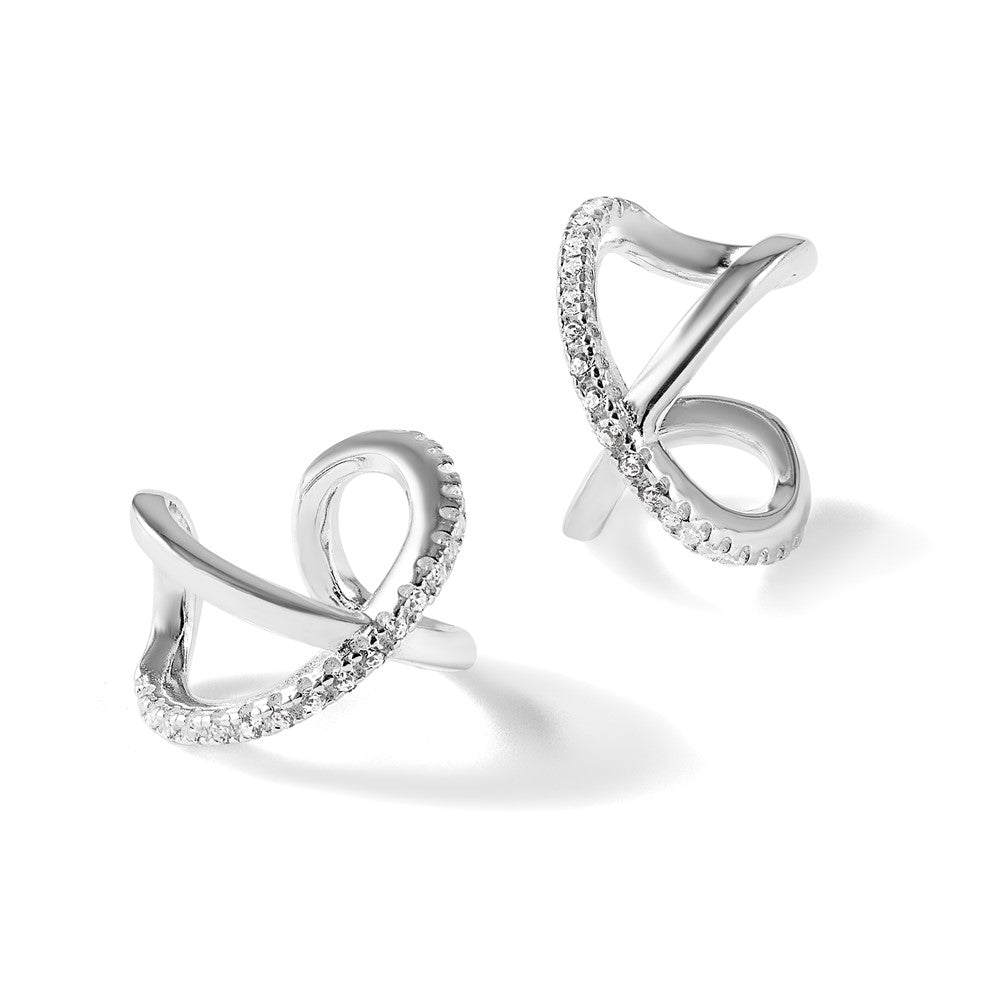 Sterlingsilber E-coating Poliert Zirkonia 'x' Pair Of 2 Manschette Ohrringe