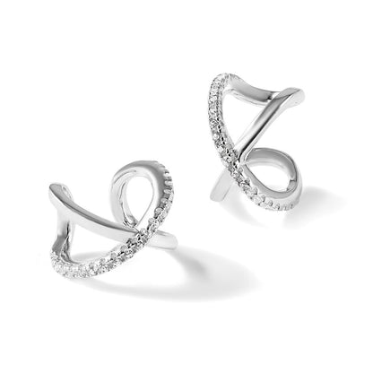 Sterlingsilber E-coating Poliert Zirkonia 'x' Pair Of 2 Manschette Ohrringe