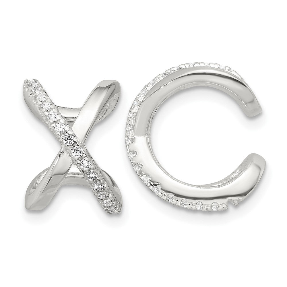 Sterlingsilber E-coating Poliert Zirkonia 'x' Pair Of 2 Manschette Ohrringe