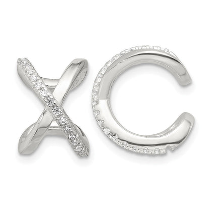 Sterlingsilber E-coating Poliert Zirkonia 'x' Pair Of 2 Manschette Ohrringe