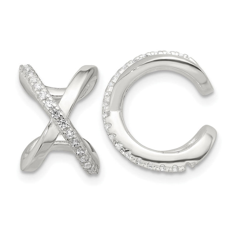 Sterlingsilber E-coating Poliert Zirkonia 'x' Pair Of 2 Manschette Ohrringe