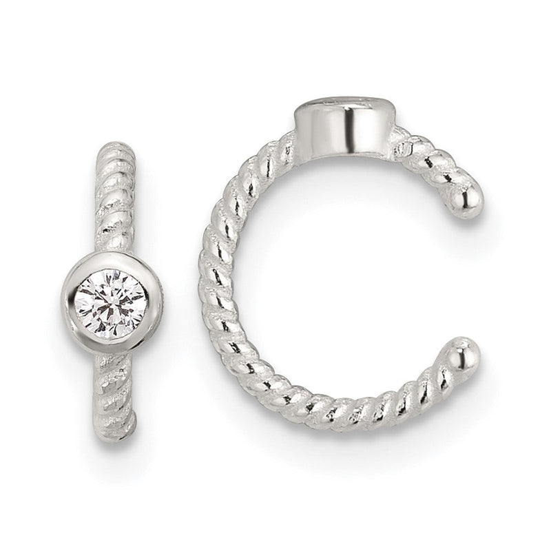 Sterlingsilber E-coating Poliert Gedreht Zargenfassung Zirkonia Pair Of 2 Manschette Ohrringe