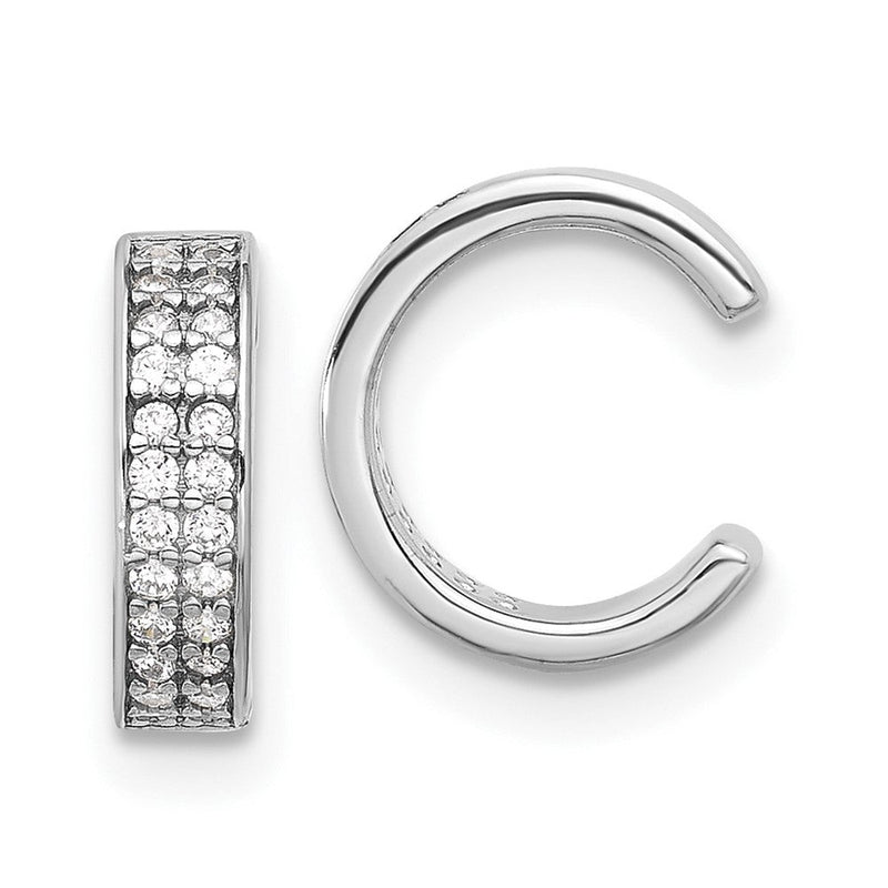 Sterlingsilber Rhodiniert Poliert Zwei Reihe Zirkonia Pair Of 2 Manschette Ohrringe