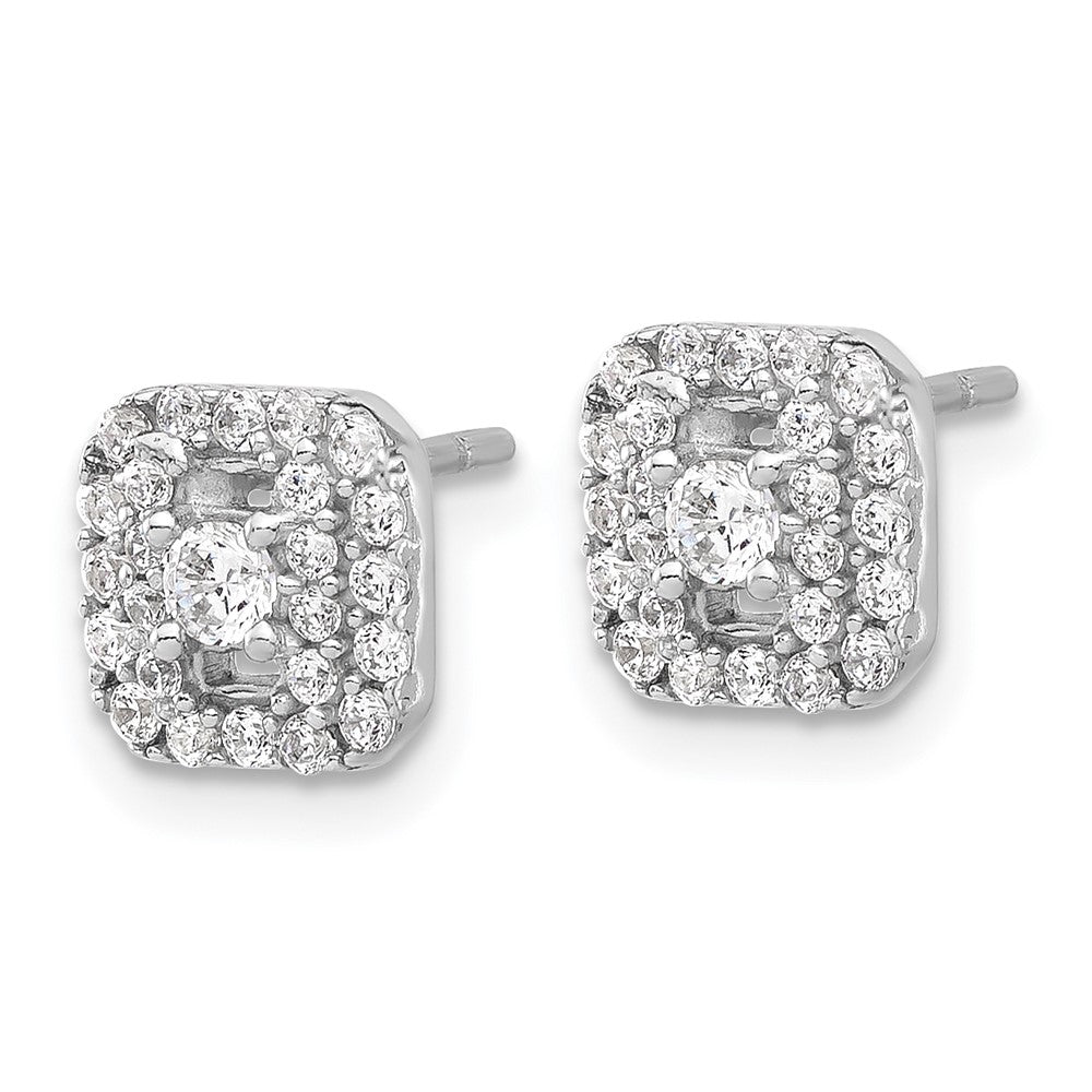 Sterlingsilber Rhodiniert Poliert Zirkonia Quadratisch Heiligenschein Ohrstecker
