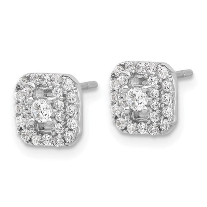 Sterlingsilber Rhodiniert Poliert Zirkonia Quadratisch Heiligenschein Ohrstecker