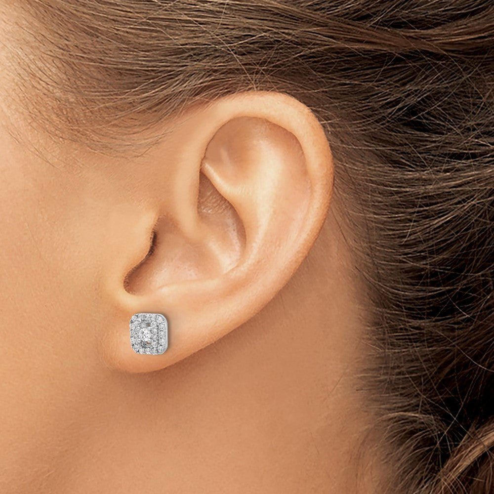 Sterlingsilber Rhodiniert Poliert Zirkonia Quadratisch Heiligenschein Ohrstecker