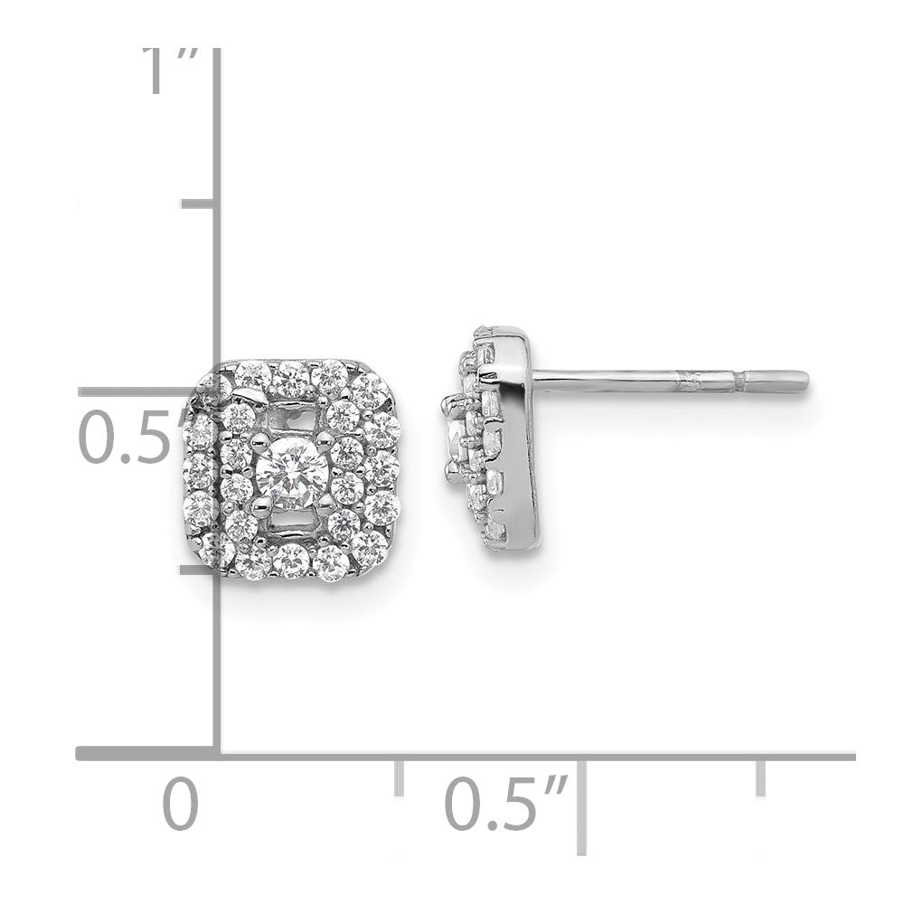 Sterlingsilber Rhodiniert Poliert Zirkonia Quadratisch Heiligenschein Ohrstecker