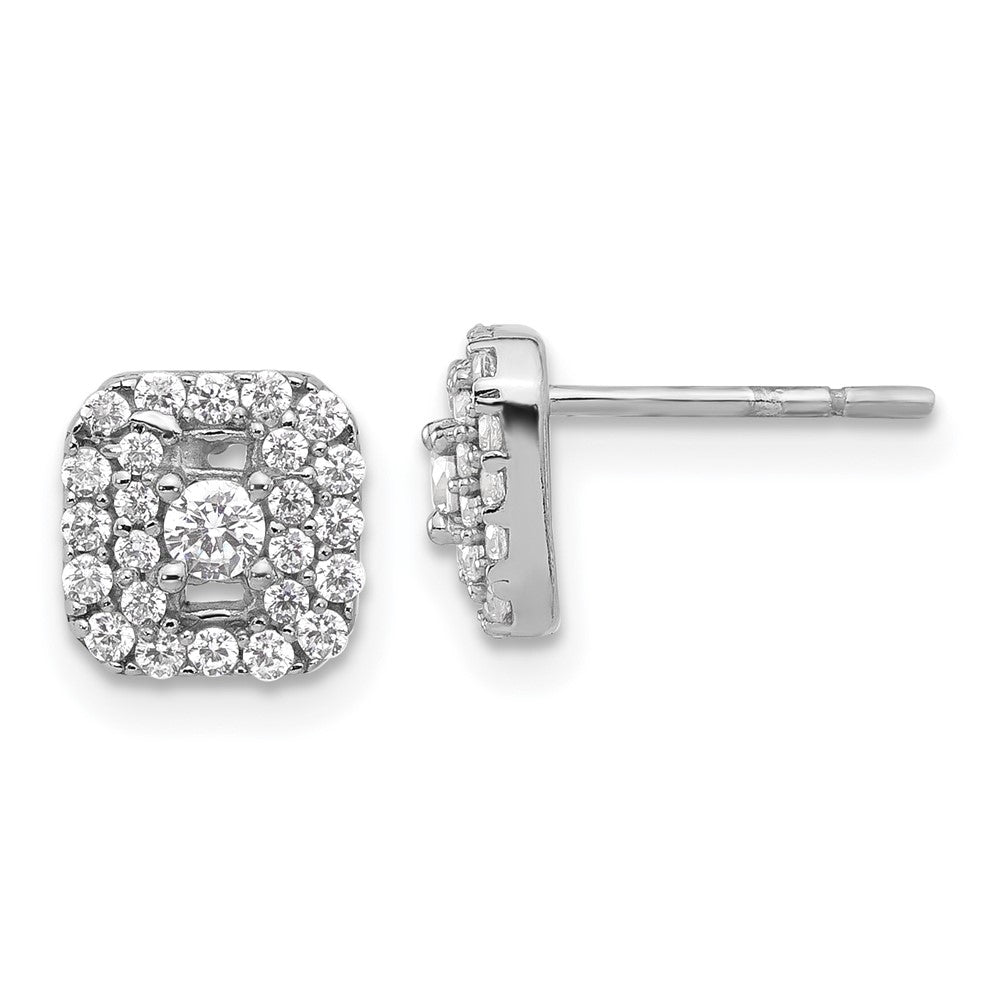 Sterlingsilber Rhodiniert Poliert Zirkonia Quadratisch Heiligenschein Ohrstecker