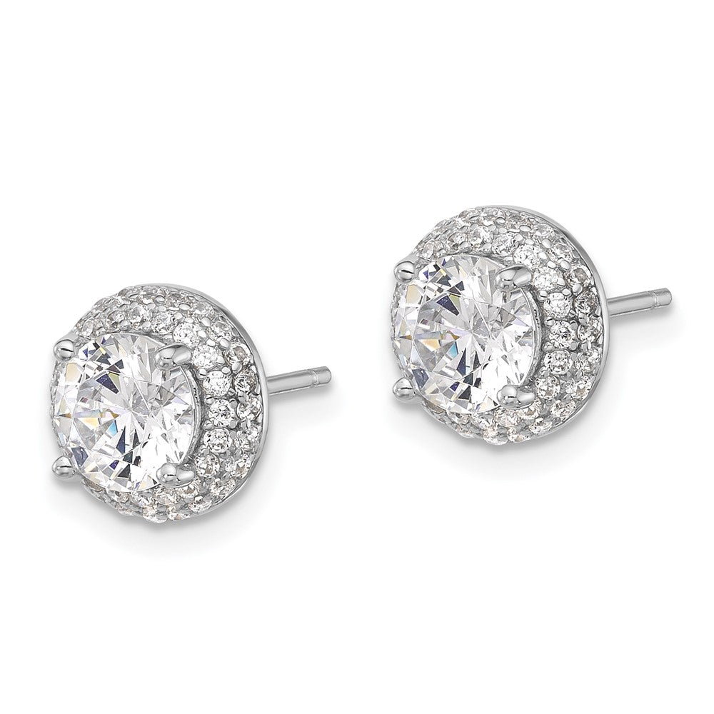 Sterlingsilber Rhodiniert 6mm Zirkonia Doppelt Heiligenschein Ohrstecker