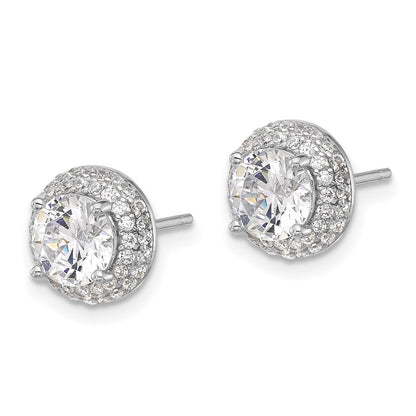Sterlingsilber Rhodiniert 6mm Zirkonia Doppelt Heiligenschein Ohrstecker