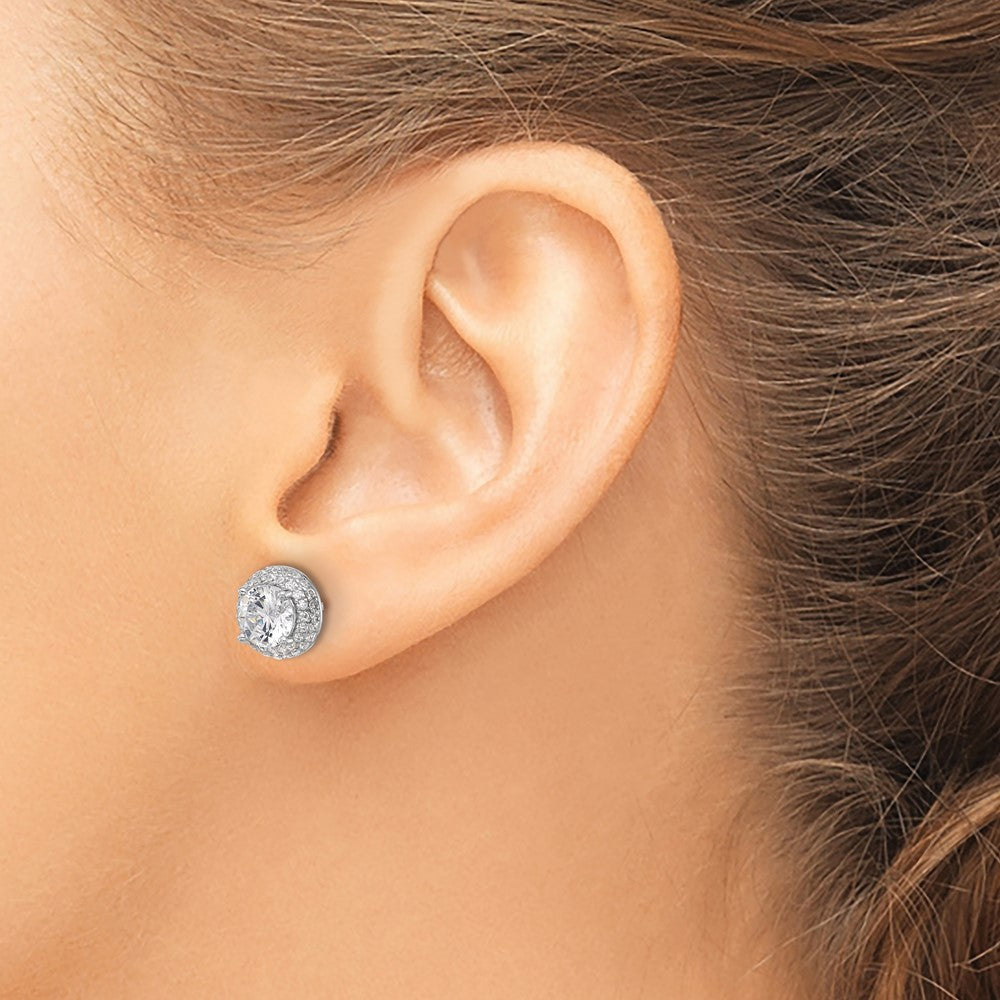 Sterlingsilber Rhodiniert 6mm Zirkonia Doppelt Heiligenschein Ohrstecker