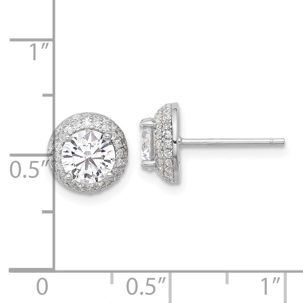 Sterlingsilber Rhodiniert 6mm Zirkonia Doppelt Heiligenschein Ohrstecker