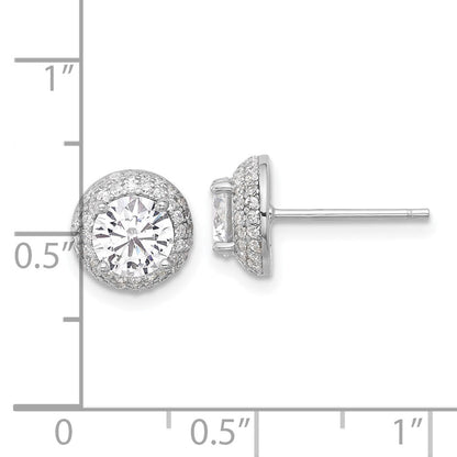 Sterlingsilber Rhodiniert 6mm Zirkonia Doppelt Heiligenschein Ohrstecker