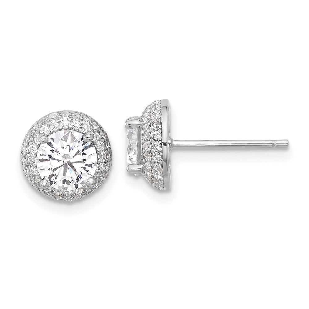 Sterlingsilber Rhodiniert 6mm Zirkonia Doppelt Heiligenschein Ohrstecker