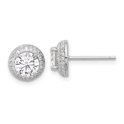 Sterlingsilber Rhodiniert 6mm Zirkonia Doppelt Heiligenschein Ohrstecker