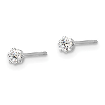 Sterlingsilber Rhodiniert Poliert 6 Krappen 3mm Zirkonia Stecker Ohrstecker