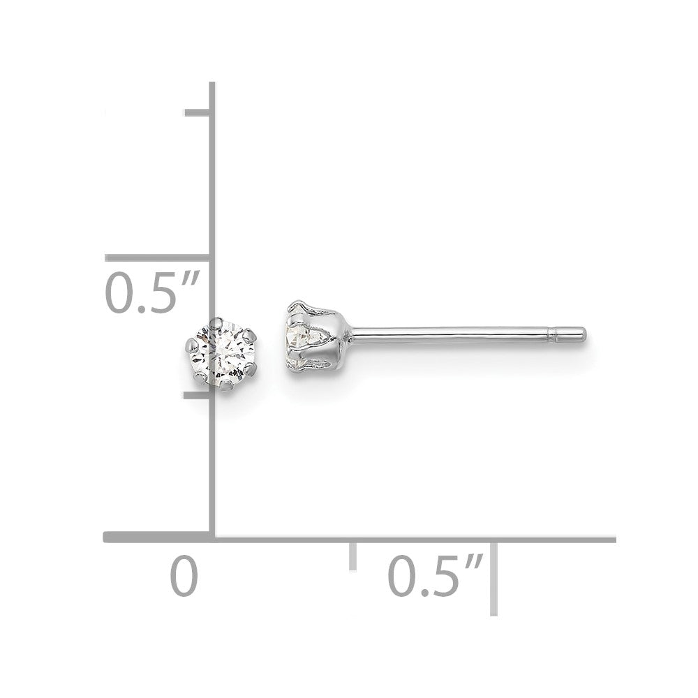 Sterlingsilber Rhodiniert Poliert 6 Krappen 3mm Zirkonia Stecker Ohrstecker