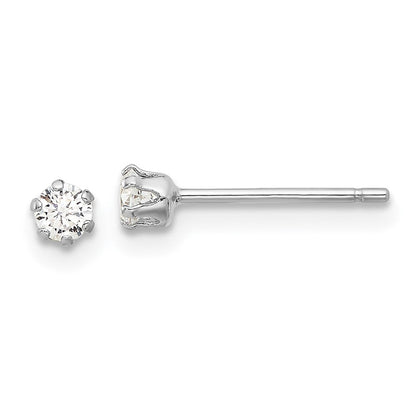 Sterlingsilber Rhodiniert Poliert 6 Krappen 3mm Zirkonia Stecker Ohrstecker