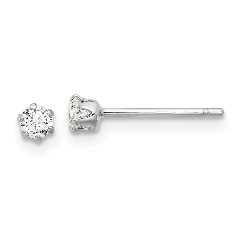Sterlingsilber Rhodiniert Poliert 6 Krappen 3mm Zirkonia Stecker Ohrstecker