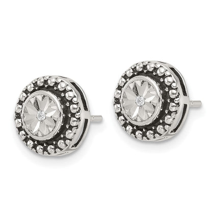 Sterlingsilber Poliert Antikisiert und Diamantiert Zirkonia Ohrstecker