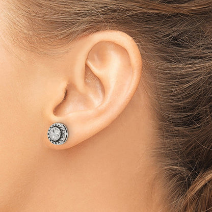 Sterlingsilber Poliert Antikisiert und Diamantiert Zirkonia Ohrstecker
