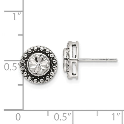 Sterlingsilber Poliert Antikisiert und Diamantiert Zirkonia Ohrstecker