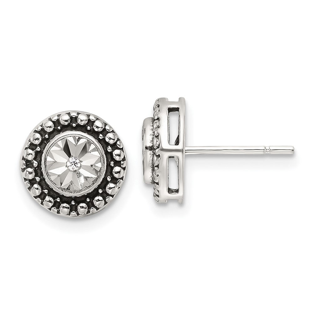 Sterlingsilber Poliert Antikisiert und Diamantiert Zirkonia Ohrstecker