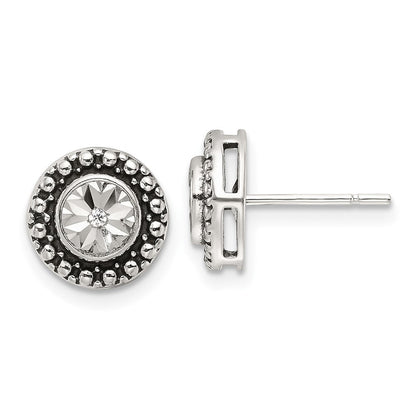 Sterlingsilber Poliert Antikisiert und Diamantiert Zirkonia Ohrstecker