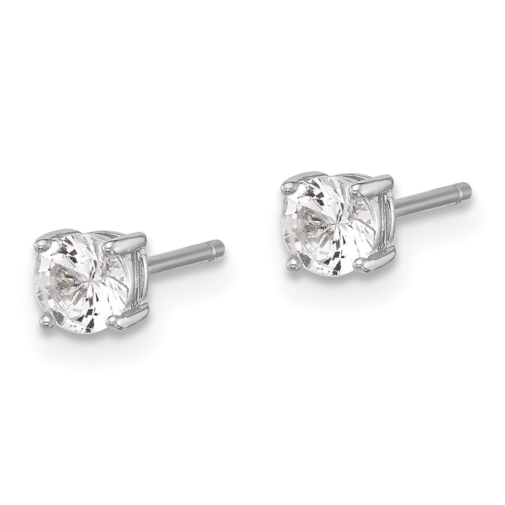 Sterlingsilber Rhodiniert 4mm Erzeugt Weiß Saphir Ohrstecker