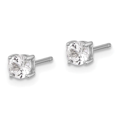 Sterlingsilber Rhodiniert 4mm Erzeugt Weiß Saphir Ohrstecker