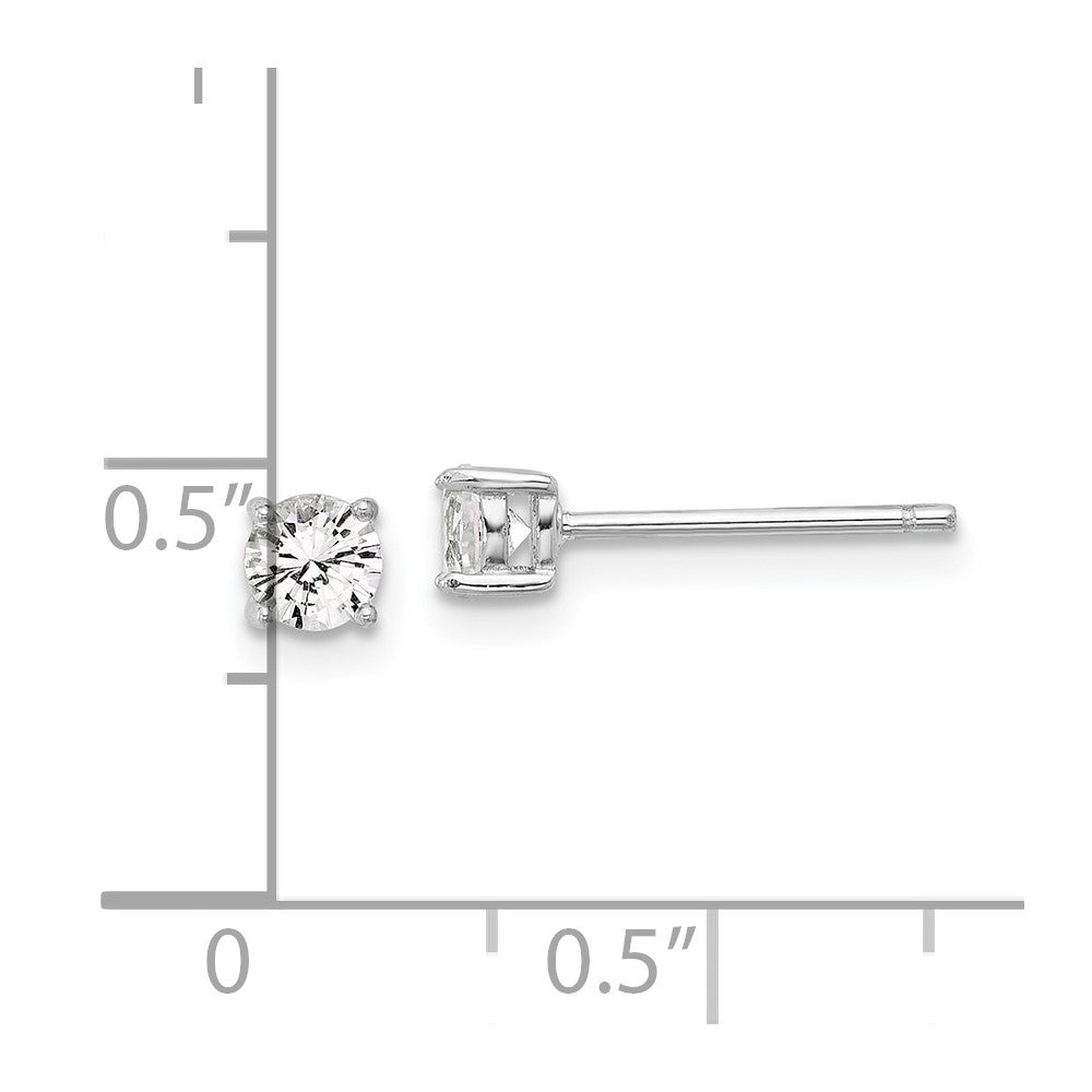Sterlingsilber Rhodiniert 4mm Erzeugt Weiß Saphir Ohrstecker