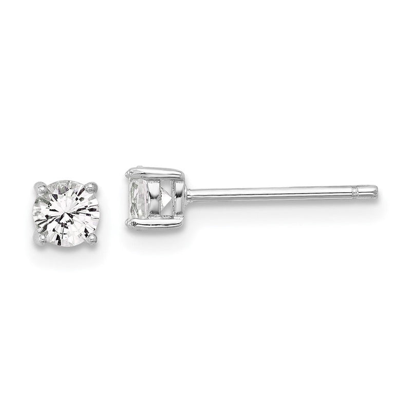 Sterlingsilber Rhodiniert 4mm Erzeugt Weiß Saphir Ohrstecker