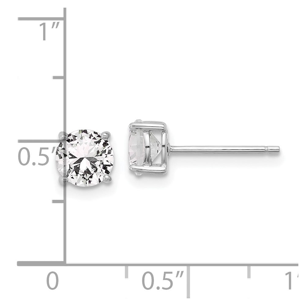 Sterlingsilber Rhodiniert 6mm Erzeugt Weiß Saphir Ohrstecker