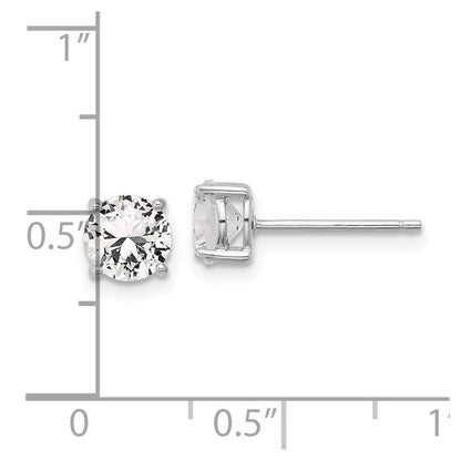 Sterlingsilber Rhodiniert 6mm Erzeugt Weiß Saphir Ohrstecker