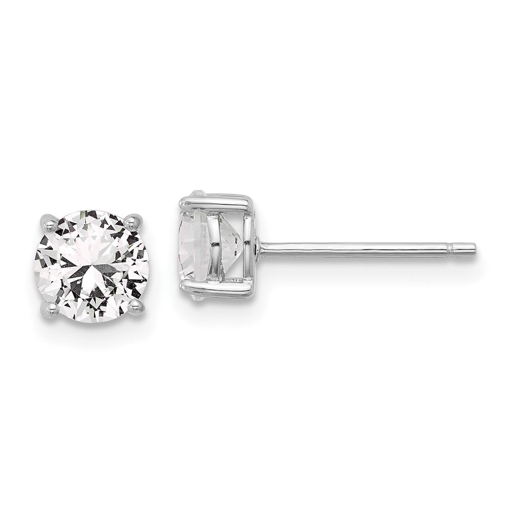 Sterlingsilber Rhodiniert 6mm Erzeugt Weiß Saphir Ohrstecker