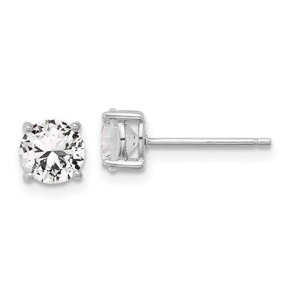 Sterlingsilber Rhodiniert 6mm Erzeugt Weiß Saphir Ohrstecker