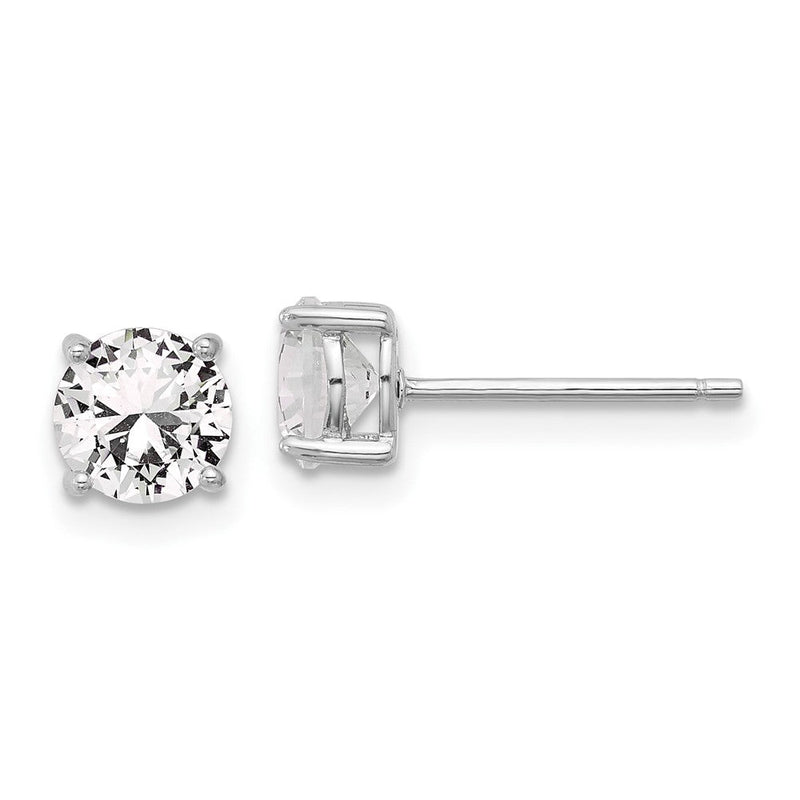 Sterlingsilber Rhodiniert 6mm Erzeugt Weiß Saphir Ohrstecker