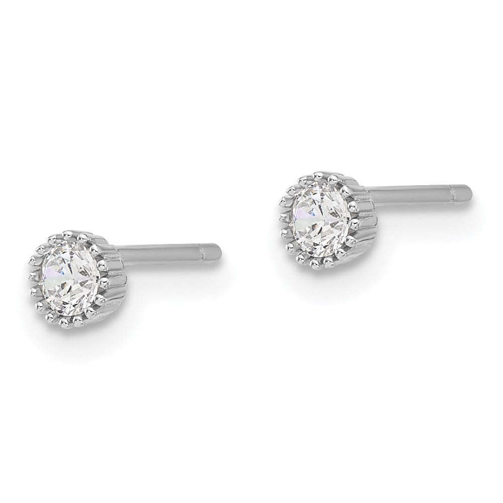 Sterlingsilber Rhodiniert 3mm Zirkonia Gerillt Zargenfassung Stecker Ohrstecker