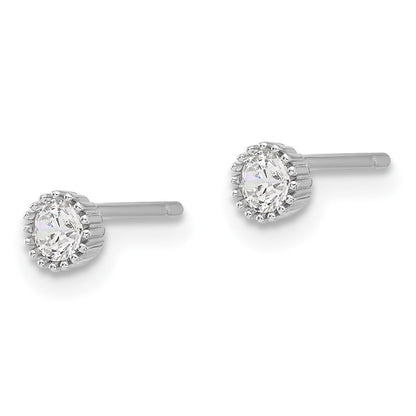Sterlingsilber Rhodiniert 3mm Zirkonia Gerillt Zargenfassung Stecker Ohrstecker