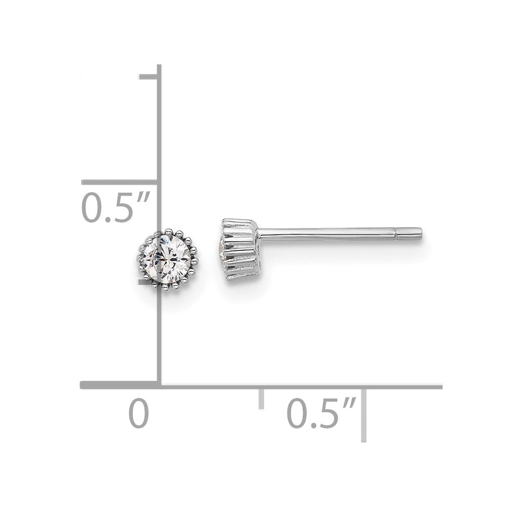 Sterlingsilber Rhodiniert 3mm Zirkonia Gerillt Zargenfassung Stecker Ohrstecker